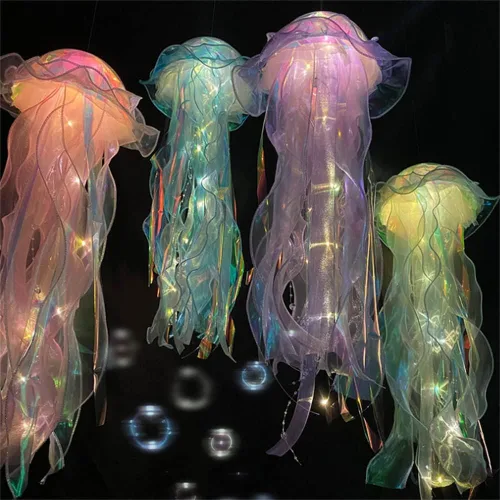 Vista 7 de chislim Lámpara decorativa de medusa, decoración de medusas colgantes, lámparas decorativas de fiesta para bebés, niños, regalo para niñas de Morado