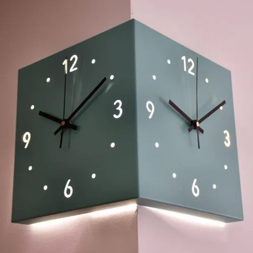 Vista 10 de KYOFIS Reloj de pared Corne de doble cara, reloj de pared de esquina luminoso con sensor con escala numeral, funciona con pilas, reloj de pared Azul