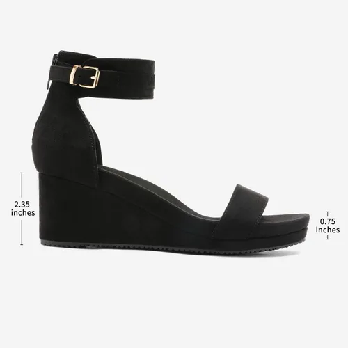 Vista 2 de Dream Pairs Sandalias de plataforma, con cuña y correa al tobillo, con hebilla y punta abierta, para mujer