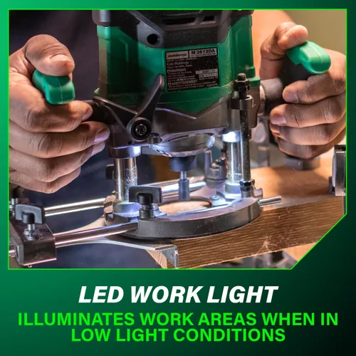 Vista 8 de Metabo HPT Fresadora de Inmersión Inalámbrica, Fresadora de Velocidad Variable de 36V, Hasta 46 Pies por Minuto, Diseño Ligero de 6.9 Libras, Luz