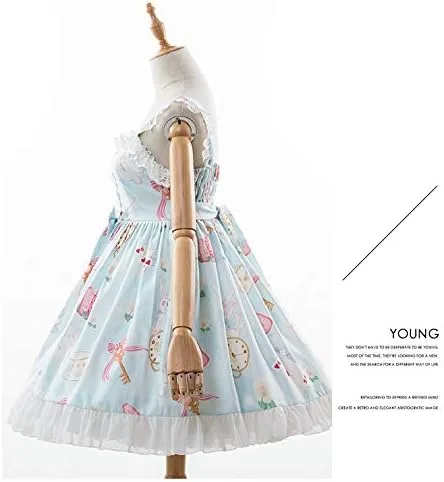 Vista 3 de Dulce Lolita Vestido De Conejo Impreso Sin Mangas De Gasa De Encaje JSK Vestido De Princesa