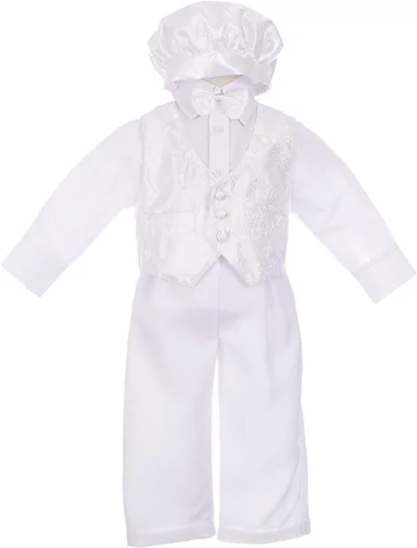 Vista 7 de Lito Angels Traje formal de bautismo para bebé niño con gorro de satén de 3 a 18 meses, 5 piezas Estilo C