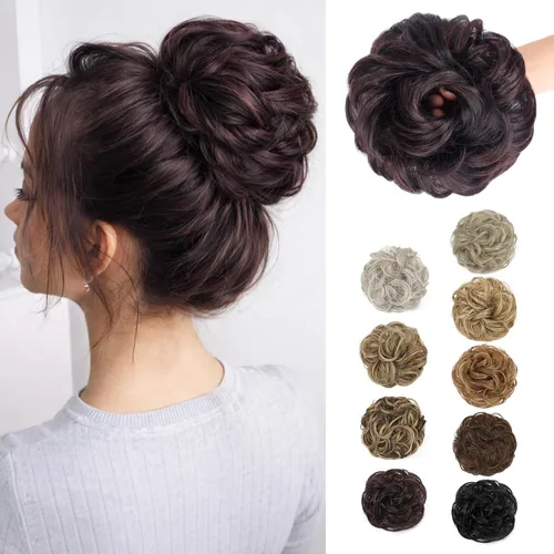 Vista 20 de MORICA Moño desordenado, extensiones de moño sintético para mujeres (rubio beige ceniza)