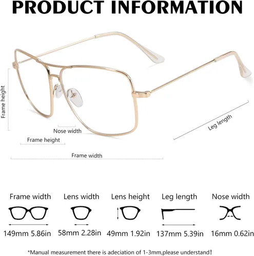 Vista 6 de SCVGVER Gafas de aviador clásicas sin receta con marco de metal, lentes transparentes para mujeres y hombres