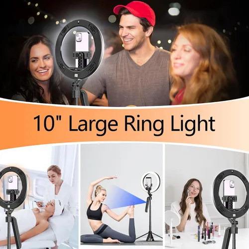 Vista 3 de Trípode Autoseguidor Facial con Palo Selfie para iPhone con Luz de Anillo de 10" Manos Libres Ajustable 360° de 70.9 Pulgadas Soporte para Teléfono