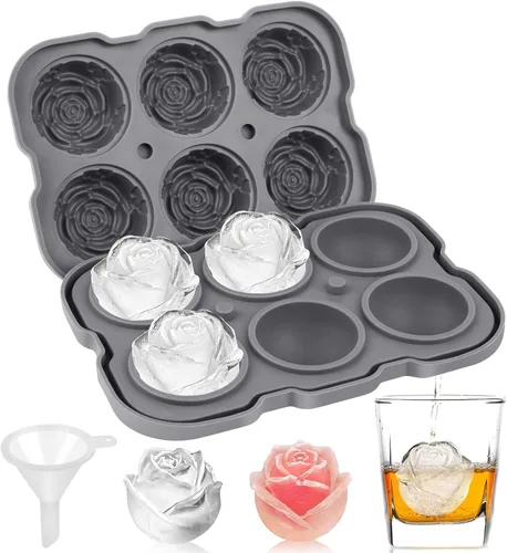 Vista 8 de Bandeja para cubitos de hielo, Mikiwon bandejas para cubitos de hielo en forma de rosa de 2 pulgadas con tapas, molde para bolas de hielo