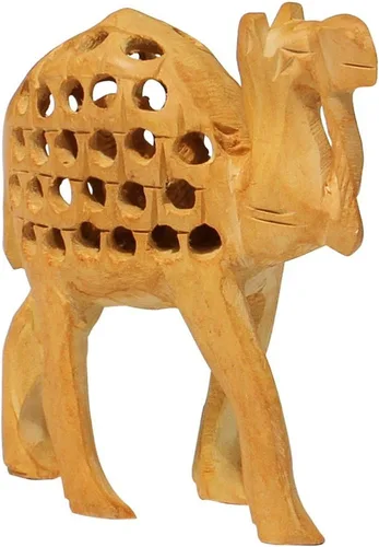 Vista 2 de Rastogi Handicrafts Estatua decorativa de animal en miniatura hecha de un solo bloque de madera - **Buena suerte** Regalos para hombres y mujeres