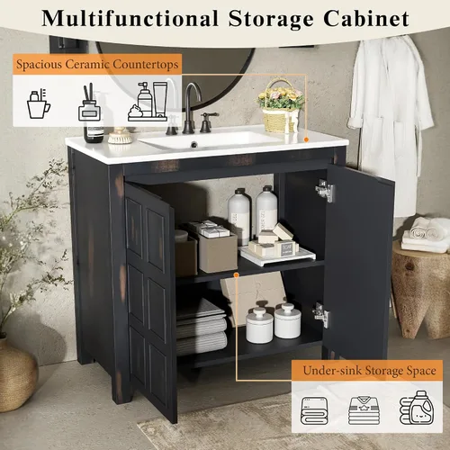Vista 4 de Harper & Bright Designs Organizador de tocador de baño de 36 pulgadas con fregadero, juego de gabinete combinado, gabinete de almacenamiento