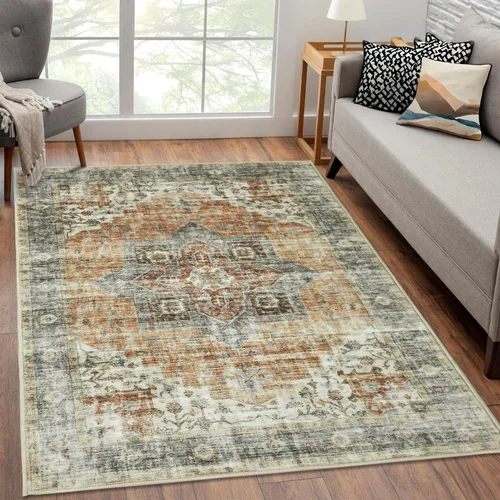 Vista 15 de JOLENE.K Alfombra lavable para pasillo, 2 x 6, alfombra de cocina, oriental, suave, envejecida, vintage, antideslizante, resistente a las manchas