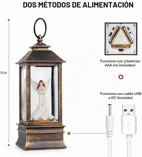 Vista 5 de Linterna de globo de nieve de Navidad, ángel brillante con paloma, forro USB/funciona con pilas, linterna iluminada para decoración de festivales