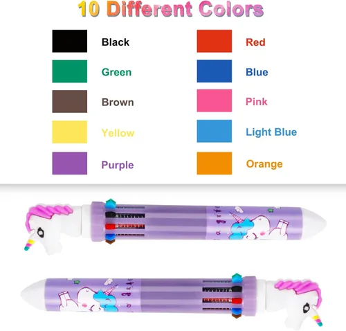 Vista 3 de 12 bolígrafos multicolores 10 en 1, bolígrafos retráctiles, lindos bolígrafos de dibujos animados de animales, suministros de trabajo, recuerdo