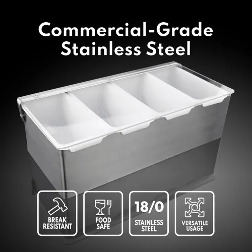 Vista 8 de New Star Foodservice Dispensadores de condimentos de grado restaurante con múltiples compartimentos (plata, 3 compartimentos)