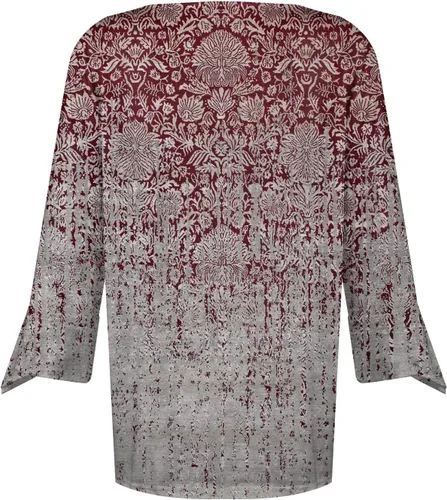 Vista 2 de Camisetas de primavera 2024 para mujer, a la moda, manga acampanada de 34, cuello en V, estilo vintage, casuales, holgadas, básicas, para mujer
