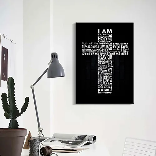 Vista 5 de Cuadro enmarcado de cruz de Jesús en lona para pared, arte impreso en blanco y negro, pintura cristiana, póster inspiradora, Jesús católico