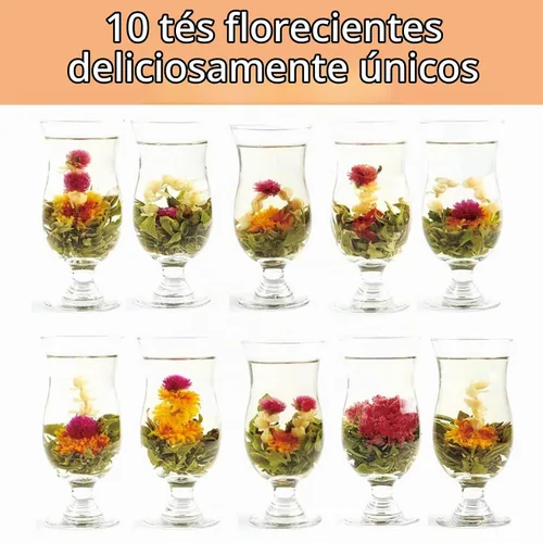 Vista 8 de Juego de regalo de té floreciente, 10 variedades únicas de bolas de té floreciente, VitalForest Envase individual hecho a mano de té verde