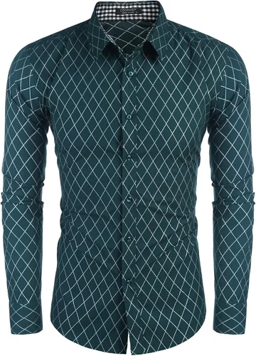 Vista 2 de COOFANDY - Camisa de vestir de negocios para hombre de manga larga, ajustada, informal, con botones