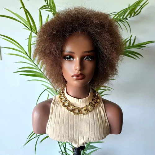 Vista 7 de Peluca afro Kinky Peluca afro rizada Pelucas de cabello realista 4c 4b soplado para mujeres negras (1 B)