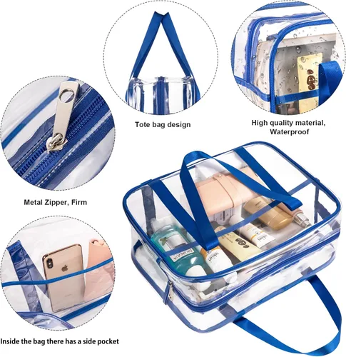 Vista 5 de Bolsa de aseo grande y gruesa de PVC con cremallera, bolsa transparente para cosméticos para el trabajo diario, viajes, deportes