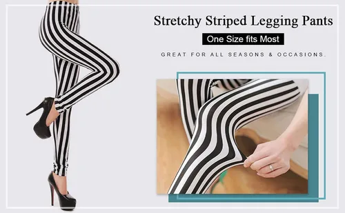 Vista 5 de Verabella - Leggings elásticos para mujer color blanco negro y a rayas longitud al tobillo