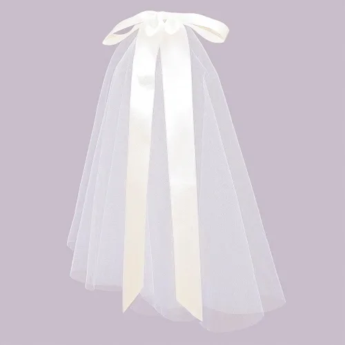 Vista 5 de CanB Velo de encaje con lazo para niña de flores, velo de primera comunión, velo de novia, velos de longitud al codo, para dama de honor, cabeza