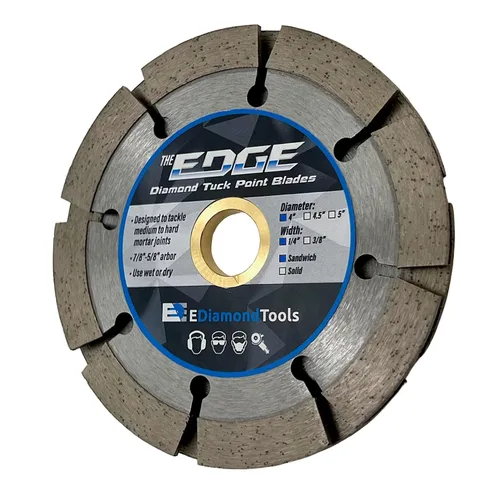 Vista 3 de Hoja de punto de inserción estilo sándwich de diamante de 4 pulgadas para extracción de juntas de mortero, ancho de segmento de doble capa de 1/4