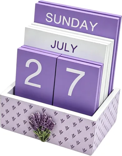 Vista 15 de Calendario perpetuo con bloques de madera, calendario para el hogar, día de San Valentín, regalo, decoración de oficina, escritorio, fecha, semana