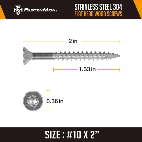 Vista 7 de #10x2 Tornillos de acero inoxidable para cubierta, grado 304, 100 piezas, broca T25 Star Drive, ideal para proyectos de madera al aire libre