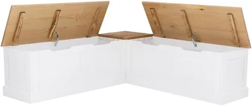 Vista 7 de Linon Troyin - Rincón de almacenamiento de madera natural y blanca con cojines verdes