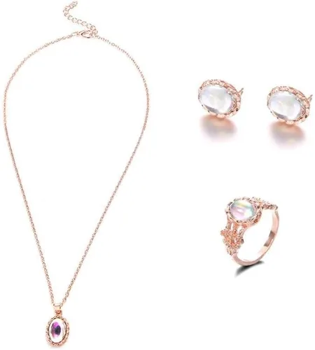 Vista 3 de generic Juego de collar vintage de ópalo bohemio, juego de aretes para novia, boda, aniversario, joyería de anillo, aretes y collar con colgante