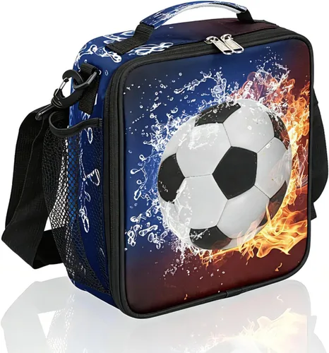 Vista 9 de Fiambrera de fútbol americano para niños, para la escuela, con aislamiento, reutilizable, a prueba de fugas, lonchera térmica con correa ajustable