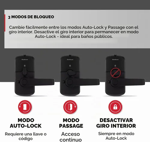 Vista 7 de Kwikset SmartCode 955 - Cerradura electrónica de palanca Kingston de 10 botones en negro mate para uso comercial ligero, con entrada sin llave
