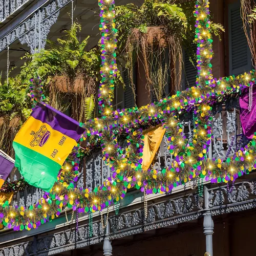 Vista 6 de Guirnalda de oropel de Mardi Gras de 20 pies/19.7 ft con luces LED, guirnalda metálica de oropel con pilas, guirnalda colgante de lámina colorida