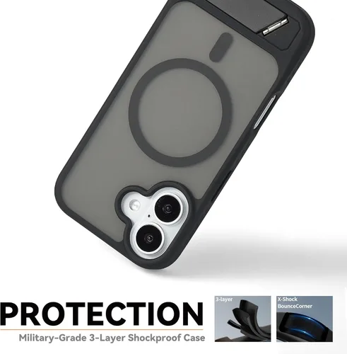 Vista 4 de Funda magnética para iPhone 17, marco suave, translúcido, mate, parte trasera de policarbonato, a prueba de golpes, compatible con accesorios Negro