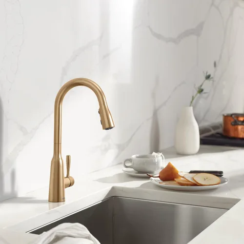 Vista 11 de Moen Orivesi Grifo de Cocina de Una Manija de Arco Alto Desplegable Oro Bronce con Power Boost, 87891BZG