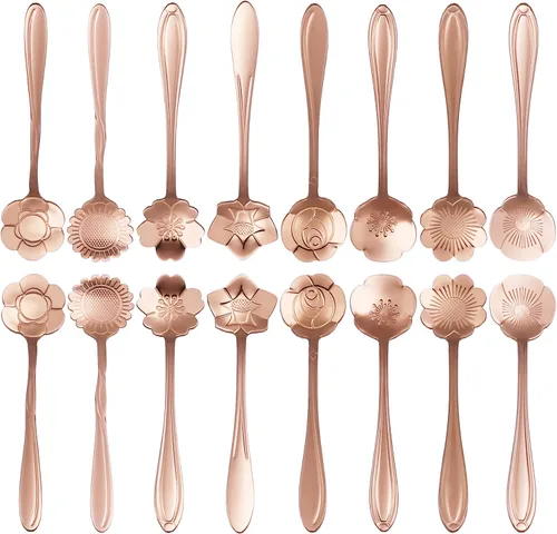 Vista 9 de 16 piezas de cucharaditas de té, cucharas de café bonitas de acero inoxidable ESRISE para decoraciones de fiesta de té (doradas)
