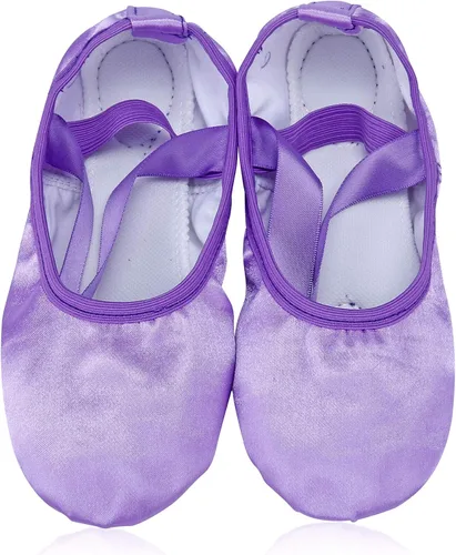 Vista 2 de WENDYWU Zapatos de ballet para niñas pantuflas planas moradas con cinta