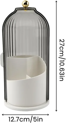 Vista 7 de Soporte para brochas de maquillaje con tapa, organizador de herramientas cosméticas de apertura deslizante giratoria de 360°, organizador de brochas