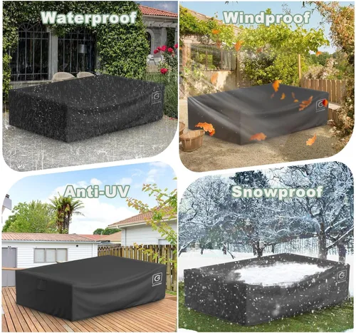 Vista 7 de Gasadar Fundas para Muebles de Patio Exterior Impermeables, 500D Oxford, Protección para Todo Clima, Fundas para Mesa de Patio para Conjunto de Negro