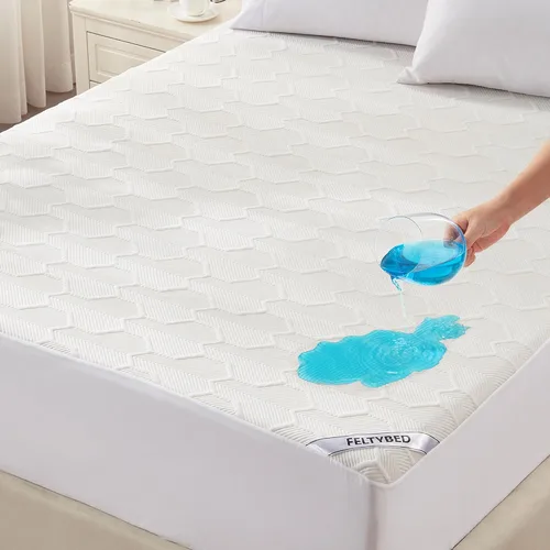 Vista 9 de Protector de colchón impermeable de 40% rayón derivado del bambú, cubrecolchón con tejido de aire 3D transpirable, con bolsillo profundo de 8 a 21
