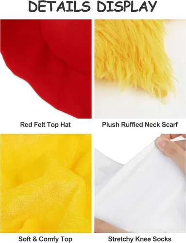 Vista 3 de SOMSOC Conjunto de disfraz clásico de libro de cuentos para niños, sombrero rojo de Stovepipe de felpa, chal mullido, calcetines hasta la rodilla