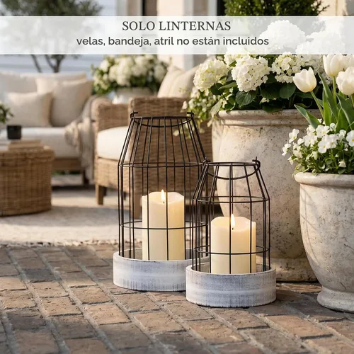 Vista 3 de Juego de 2 linternas de granja rústica - Elegantes linternas decorativas para tu sala de estar, repisa de chimenea o mesa de comedor de la cocina