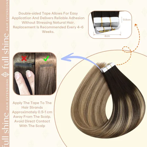 Vista 91 de Full Shine - Extensiones de cabello humano con cinta, mezcla de rubio hongo # 8 castaño ceniza resaltado 60 rubio ceniza