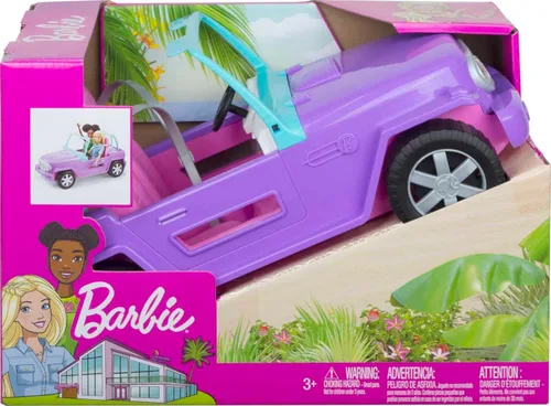 Vista 6 de Barbie - Vehículo todo terreno, color morado con asientos rosados y ruedas giratorias, 2 asientos, regalo para niños de 3 a 7 años