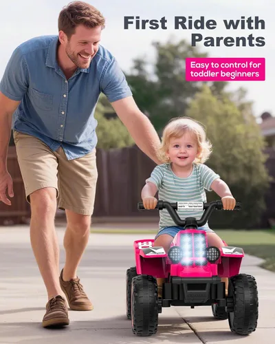 Vista 9 de ANPABO - ATV infantil de 6 V, 4 ruedas para niños con faro LED y pedal Rosa