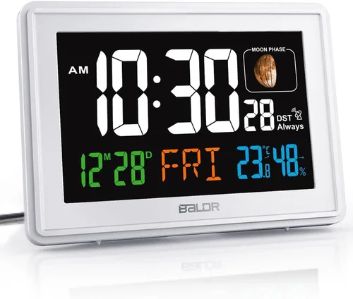 Vista 10 de BALDR Relojes Atómicos para Dormitorios Pantalla Digital Grande - Negro - Reloj de Escritorio con Temperatura Interior y Humedad, Reloj de Mesa