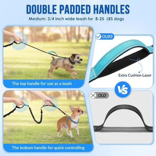 Vista 4 de SlowTon Correa para perro manos libres, con bolsa extraíble con cremallera, cuerda elástica que absorbe los golpes, doble asa y costuras