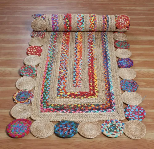 Vista 6 de Chindi - Alfombra de yute de algodón de 2 x 6 pulgadas, diseño de código de capa multicolor, gruesa de 0.27 pulgadas, alfombra trenzada de tejido