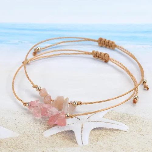 Vista 3 de Pingyongchang 9 pulseras de cristal trenzado de cuerda bohemia para mujeres y niñas, coloridas hechas a mano, pulseras de amistad de cristal
