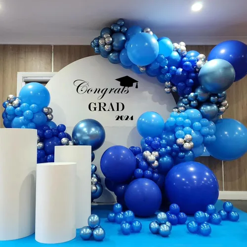 Vista 9 de NISOCY Kit de arco de guirnalda de 124 globos azules, 18, 12, 10 y 5 pulgadas, color azul claro, azul real, azul metálico, globos para baby shower