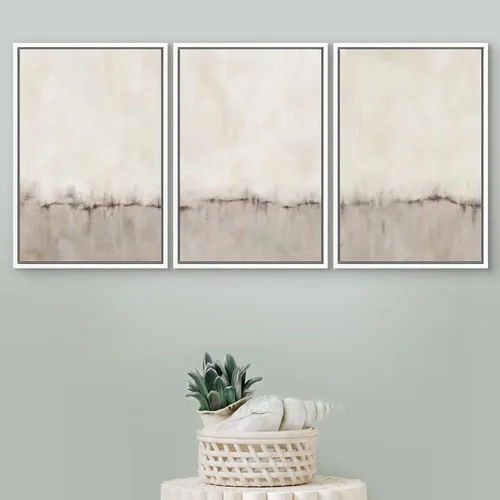 Vista 219 de SIGNFORD - Set de obras de arte en lienzo enmarcado para pared, ilustraciones abstractas de neblina del desierto en tonos neutros beige y marrón